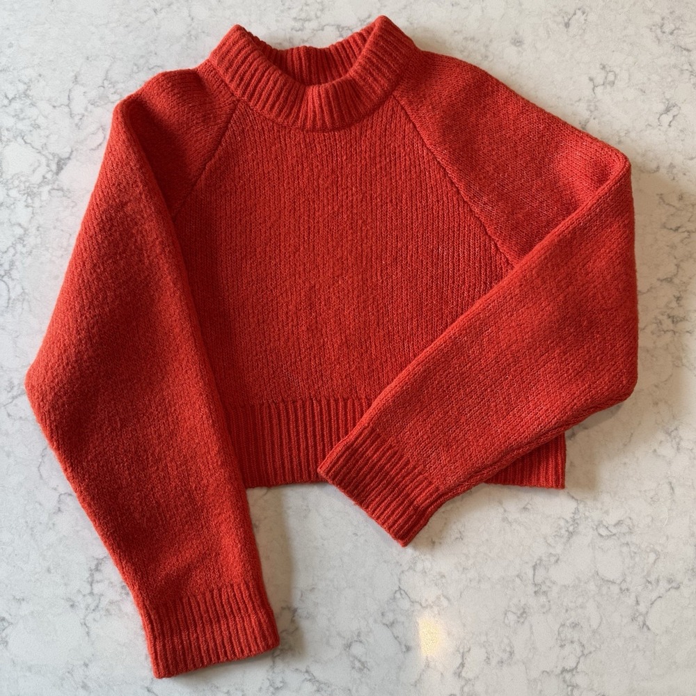 Calvin Klein Alpaca Wool Blend Cropped Sweater Crewneck Blaze Orange XS